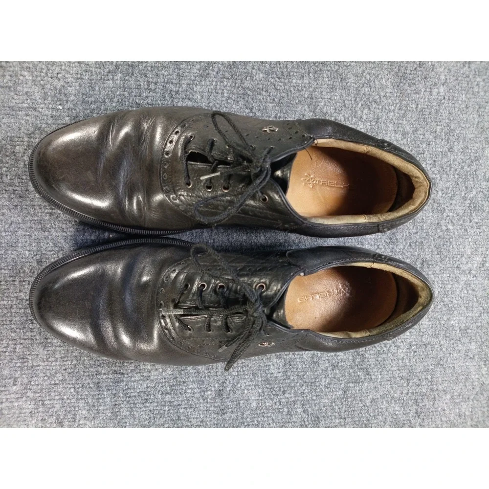 TRELKE Men's Black Leather Golf Shoes Soft Spikes EU 45 US 11-11.5 Lace Up